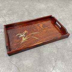 SNT841 新品 高級手造り 木製漆器 謹製松風 お盆 長手盆 トレイ 茶道具 木製漆器 伝統工芸品 トレー 角盆 天然木の画像