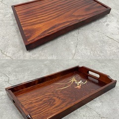 SNT841 新品 高級手造り 木製漆器 謹製松風 お盆 長手盆 トレイ 茶道具 木製漆器 伝統工芸品 トレー 角盆 天然木の画像