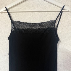 GU ジーユー リブ レース キャミソール ブラック S オーガニックコットンの画像