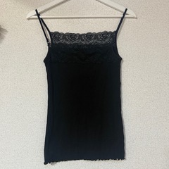 GU ジーユー リブ レース キャミソール ブラック S オーガニックコットンの画像