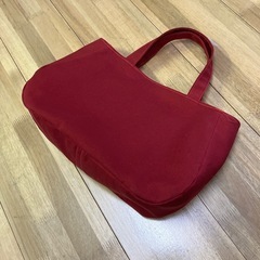 【ハンドメイド】丸底帆布トートバッグ ワインレッド 0904 新品未使用の画像