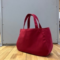 【ハンドメイド】丸底帆布トートバッグ ワインレッド 0904 新品未使用の画像