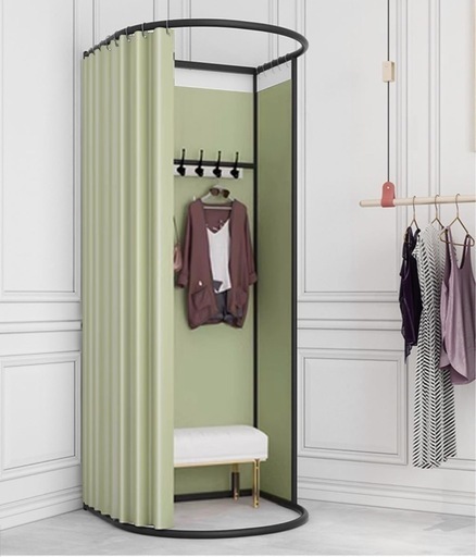 QD-BYM フィッティングルーム 試着室 更衣室 着替え 遮光カーテン シェーディングカーテン付き 衣料品店 洋服店 催事場 安定感 広いスペース 組立簡単 フック付き 仮設 取外し 持ち運び 耐久性 幅85CM×奥行80CM×高さ200CM グリーン