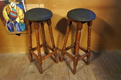 ヴィンテージ木製ハイスツール2脚セット/アンティーク