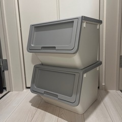 （美品）収納ボックス ベージュ グレーの画像
