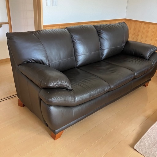 北欧レトロ レザーワールド 本革 レザーソファー 三人掛けソファー