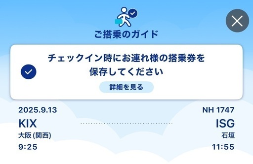 【ANA大人2名分】9/13 9：35発　関空→石垣