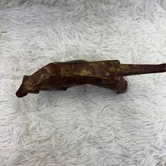 動物彫刻 チーター 置物 オブジェ 赤銅金彩 鉄製 インテリア 美術工芸 ヴィンテージ 希少 美品 レトロ アンティーク 昭和の画像