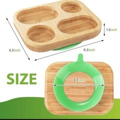【新品】出産祝いギフト　プレゼント　お土産　キッズプレート 子供用食器 栄養バランスプレート 天然竹プレート BPAフリー 吸盤付きプレート 仕切り付きプレート 幼児用食器 離乳食用プレート 子供の好き嫌い対策 安全な子供食器の画像