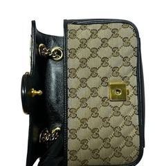 極美品GUCCI マーモント チェーン ショルダー ベージュ×ブラック446744の画像