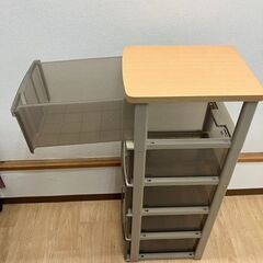 stp-3379　プラチェスト　5段　キャスター付　プラスチック　引出収納　ストッカー　すきま収納　隙間　収納ボックス　押し入れ　キッチン　木目調天板の画像
