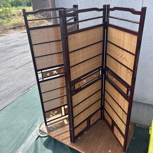 和モダン竹細工衝立 4連パーテーション屏風