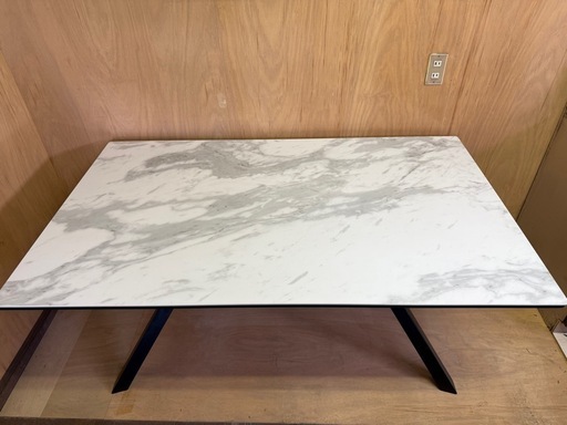 【美品】ニトリ セラミック ダイニングテーブル セーラル 150cm ホワイト×ブラック脚 高級感◎ 耐熱・耐傷◎