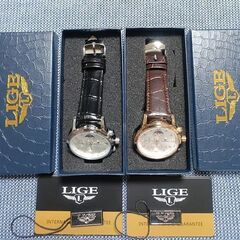 LIGE　DESIGN　多機能ペアウォッチ　防水　カレンダー　シルバー系の画像