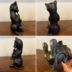 【新品】陶器　猫置物3体セット　チェロ　バイオリン　トランペット　トランペットの画像