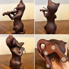 【新品】陶器　猫置物3体セット　チェロ　バイオリン　トランペット　トランペットの画像