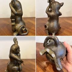 【新品】陶器　猫置物3体セット　チェロ　バイオリン　トランペット　トランペットの画像