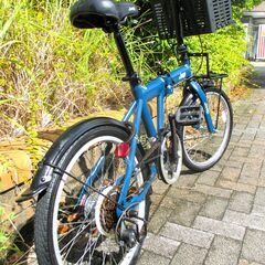 中古自転車 Jeep ジープ ミニベロ ミニサイクル 折畳み 自転車 6段変速 20インチ 取付式LEDライト ブルー 通勤 通学 近所のお出掛けなどにの画像