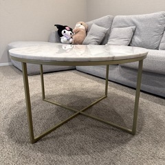 丸型センターテーブル 大理石調 φ80cmの画像