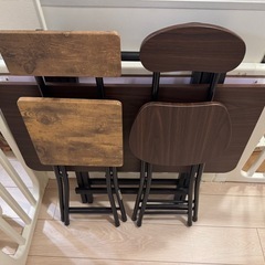 【美品】折りたたみテーブル ダークブラウン 80×80×74cm コンパクト収納可能の画像
