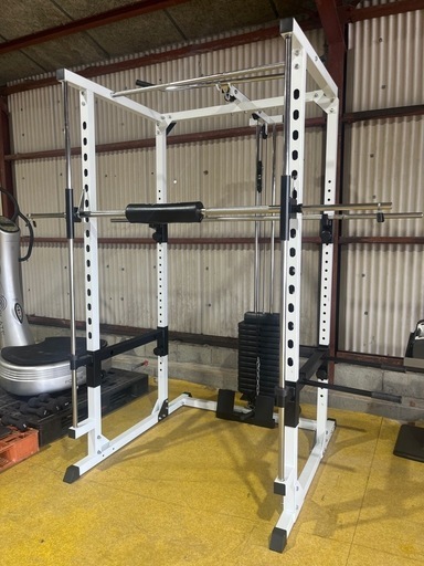 【配達ok】スミス+ハイロープーリー付きパワーラックセット　WILD FIT プレート125kg EZバー　バーベルシャフト