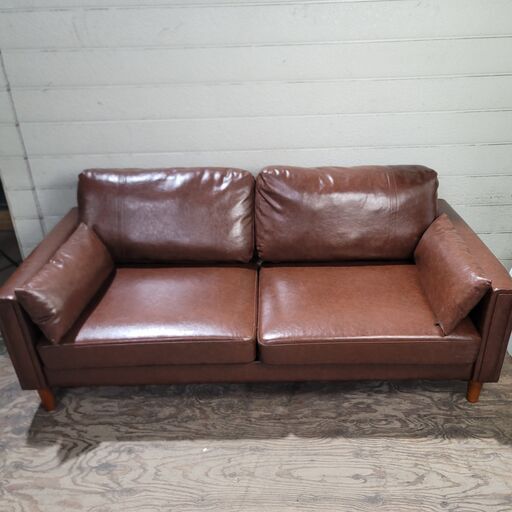 2.5Pソファ 合皮 フェイクレザー ブラウン色 約幅1800×奥800×高750mm