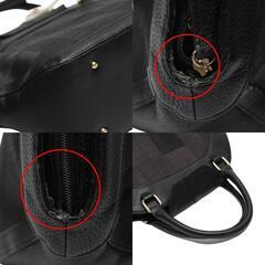SB4382 ショルダーバッグ ブラック   オーストリッチ革使用  チェック柄 丸型大ハンドバッグ ホースヘアーの画像