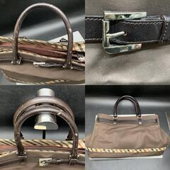K395　DAKS ダックス トートバッグ キャンパス×レザー チェック ハンドバッグ　レディースバッグ　ヴィンテージ　中古の画像