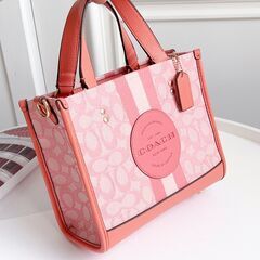 [コーチ] 縦版 コーラル レッド dempsey トートバッグ field tote 22 ショッピングバッグ 帆布 手提げメッセンジャーバッグの画像