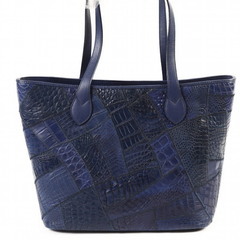 LB-7001 ショルダーバッグ アイリスブルー　IRIS BLUE   パッチワーク 天ファスナー クロコダイルの画像