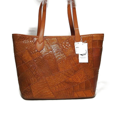 クロコダイル LB-7001 ショルダーバッグ コニャック　COGNAM  CROCODILE パッチワーク 天ファスナーの画像