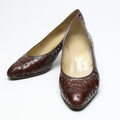 サルヴァトーレフェラガモ  パンプス ブラウン  Salvatore Ferragamo クロコ型押し  Salvatore Ferragamo パンプスの画像