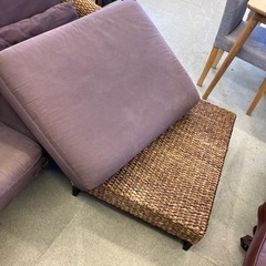H2509-053 ラタンソファ 3人掛け アジアン家具 オットマン付き キズ汚れ色あせ有りの画像