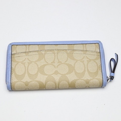 コーチ  長財布 ベージュ×水色  COACH 外ポケット PVCの画像