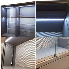 3連 ガラスショーケース ライト／収納スペース付き グレーの画像