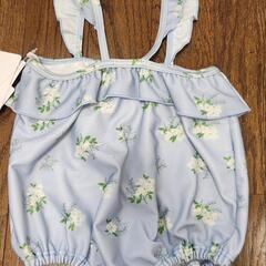 水色 花柄 フリル付き ベビー水着 90の画像
