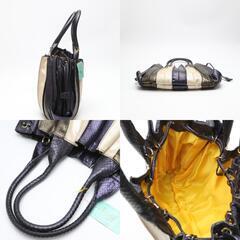 スネーク 14682A トートバッグ パープル×ベージュ×ブラウン  SNAKE 2WAY バルーンタイプの画像