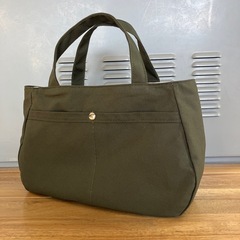 【ハンドメイド】帆布トートバッグ ダークカーキ ボトルホルダー付き0905新品未使用の画像