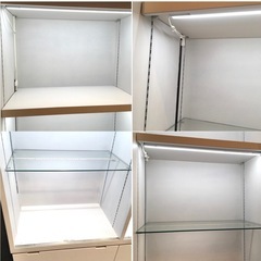 4連 ガラスショーケース 白 ライト／収納スペース付きの画像