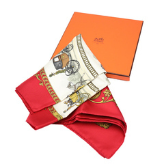 エルメス  スカーフ レッド  HERMES LA PROMENADE DE LONGCHAMPS 遊歩道の画像