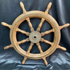 舵 木製 直径約70cm インテリア 船舵 ラットハンドルの画像