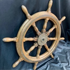 舵 木製 直径約70cm インテリア 船舵 ラットハンドルの画像