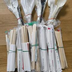 割り箸160膳　スプーン18本フォーク6本レンゲスプーン8本の画像