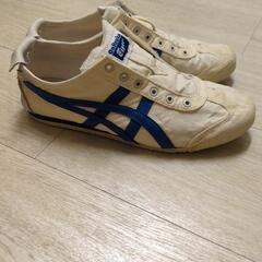 オニツカタイガー白×青スニーカー24.5センチの画像
