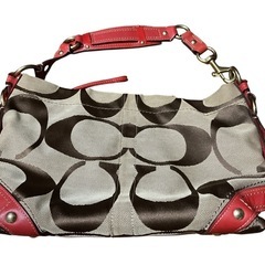 COACH コーチ ハンドバッグ シグネチャー×レザー コンビの画像