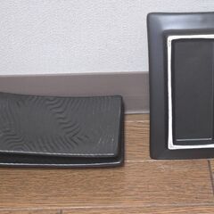 長角皿 黒色盛り皿 3枚 陶器 和食器 うつわ 焼き物 プレート の画像