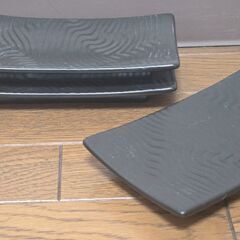長角皿 黒色盛り皿 3枚 陶器 和食器 うつわ 焼き物 プレート 