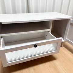 テレビ台【幅90cm】POWRY(ポーリー) ローボード テレビボード リビングボード 波ガラス レトロ ホワイト ブラウン 佐藤産業 PW46-90Lの画像