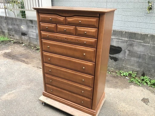門田木工/monda mokko 天然木ハイチェスト「ウォルト」引出し8段 11杯 W900mm×D475mm×H1305mm