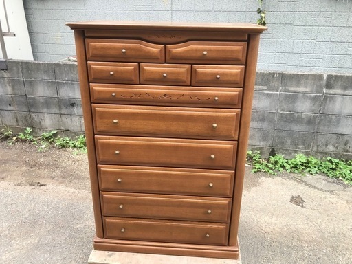門田木工/monda mokko 天然木ハイチェスト「ウォルト」引出し8段 11杯 W900mm×D475mm×H1305mm